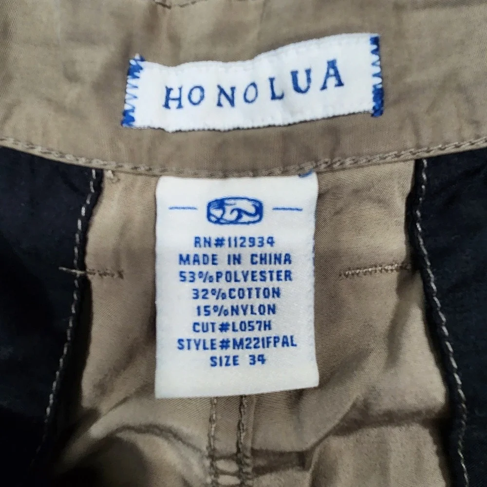 Honolua Hawaii Chino Shorts Mens 34 Khaki Embroidered Logo Casual Flat Front